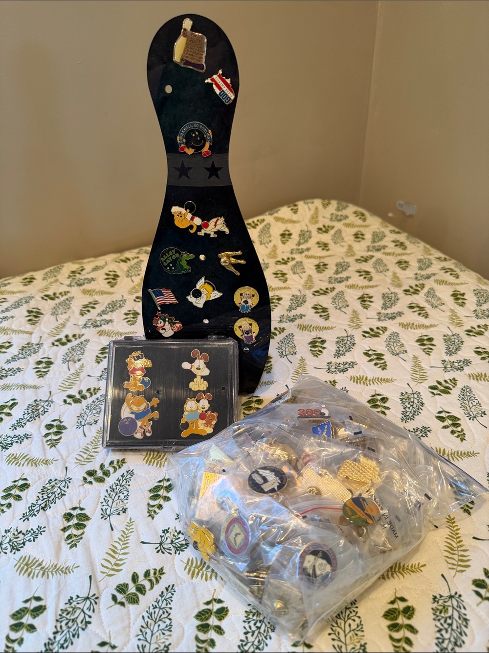 Vintage Enamel Pin Lot with Display Stand - Multicolor bowling enamel lapel pin